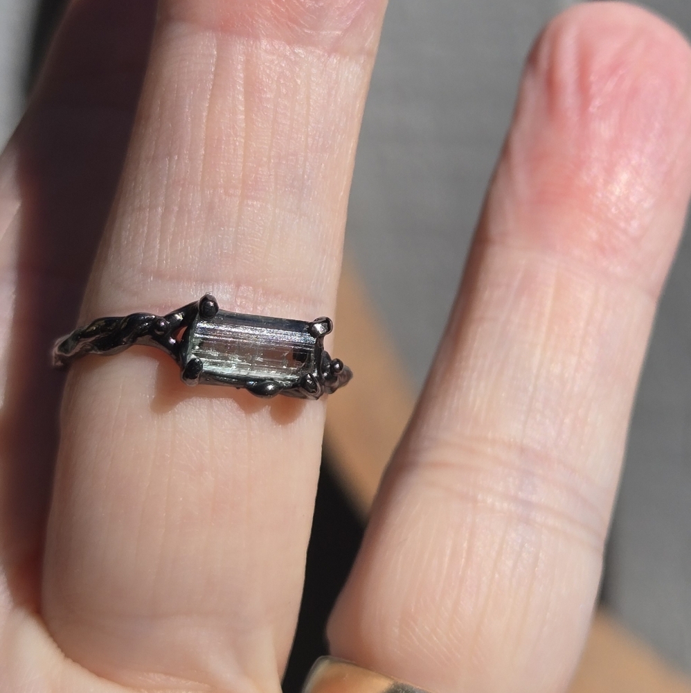 Tourmaline Ocean Bue/green Natural Gemstone Sterling Rhodium Ring Sz8 - Picture 6 of 9